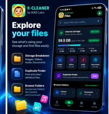 Explore files and duplicate finder in K-Cleaner