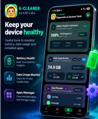 Device diagnostics and battery telemetry in K-Cleaner